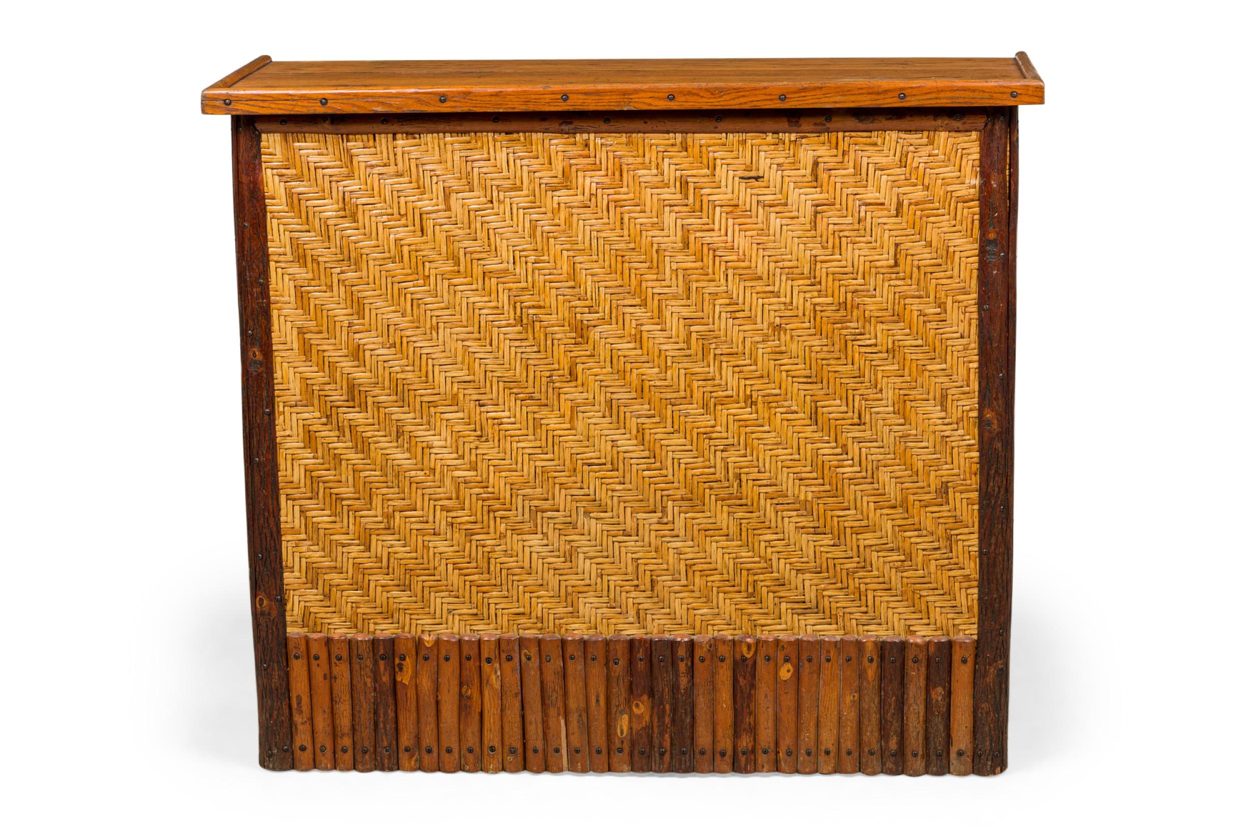 Rustic Old Hickory Style Log and Woven Rattan Bar For Sale 8