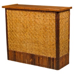 Vintage Rustic Old Hickory Style Log and Woven Rattan Bar