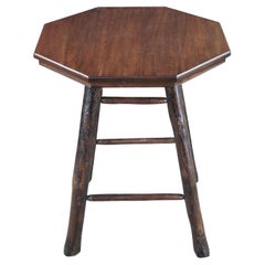 Rustic Old Hickory Style Octagonal Oak Adirondack Log Side Table Pedestal Stand