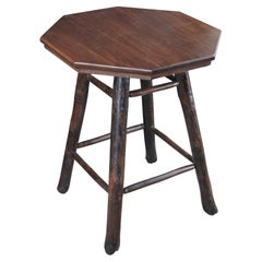 Rustic Old Hickory Style Octagonal Oak Adirondack Log Side Table Pedestal Stand