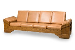 Rustic Old Hickory Wood and Tan Leather Settee