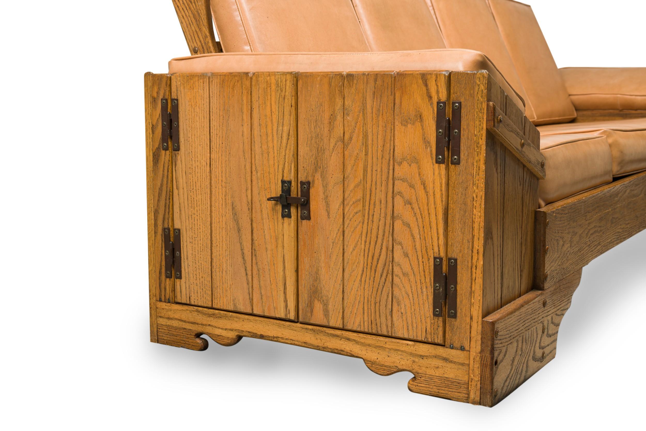 Noce americano Rustic Old Hickory Wood and Tan Leather Settee in vendita