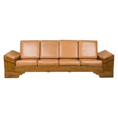 Rustikales altes Hickoryholz und hellbraunes Ledersofa