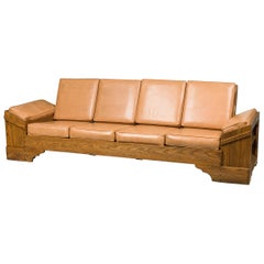 Rustic Old Hickory Wood and Tan Leather Settee