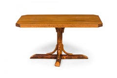 Rustic Old Hickory Wooden Pedestal Base Rectangular Coffee Table