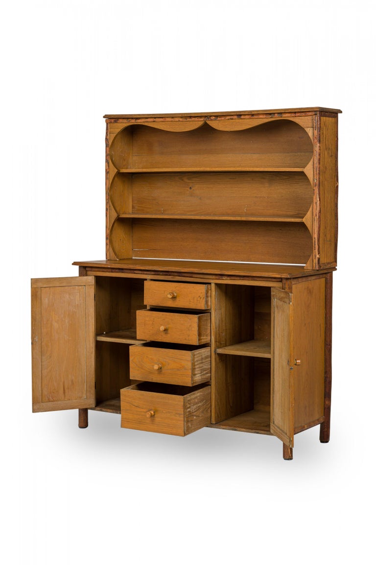 Rustic Old Hickory Wooden Two Part Kitchen Hutch For Sale at 1stDibs