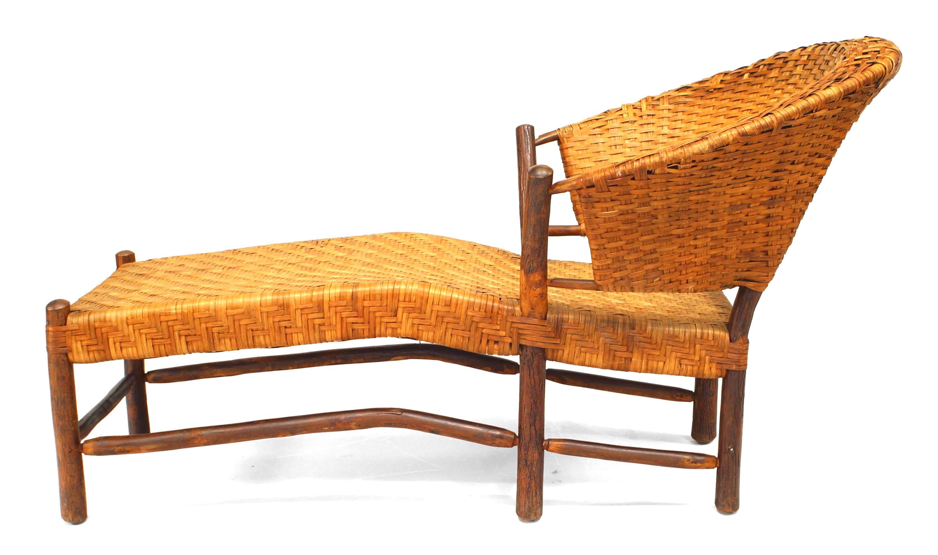 American Rustic Old Hickory (19/20th Century) chaise lounge with round woven back and seat
