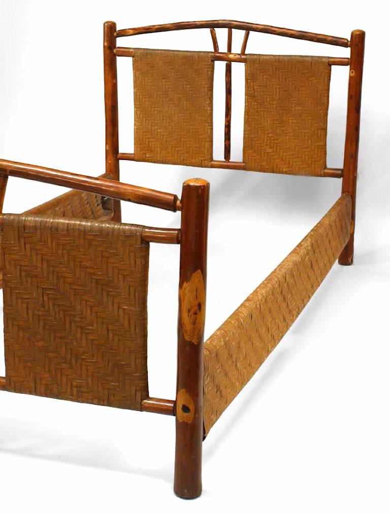 Rustic Old Hickory Woven Design Single Bed For Sale at 1stDibs