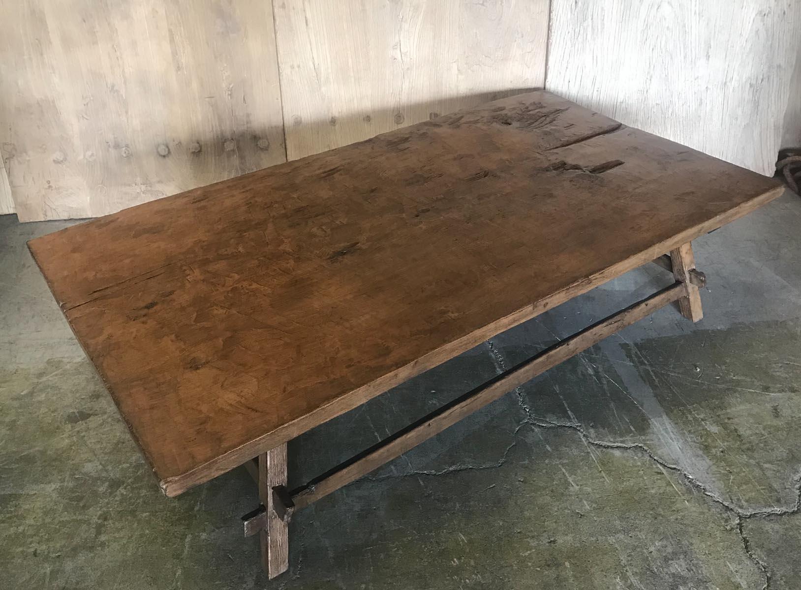 Rustic One Wide Board Coffee Table In Fair Condition In Los Angeles, CA