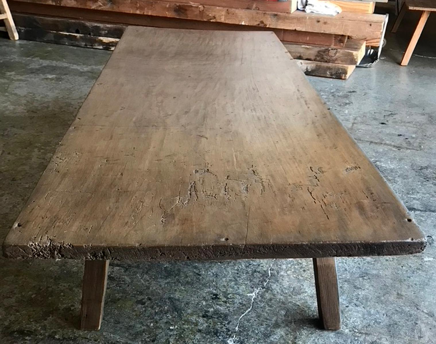 20th Century Rustic One Wide Board Coffee Table For Sale