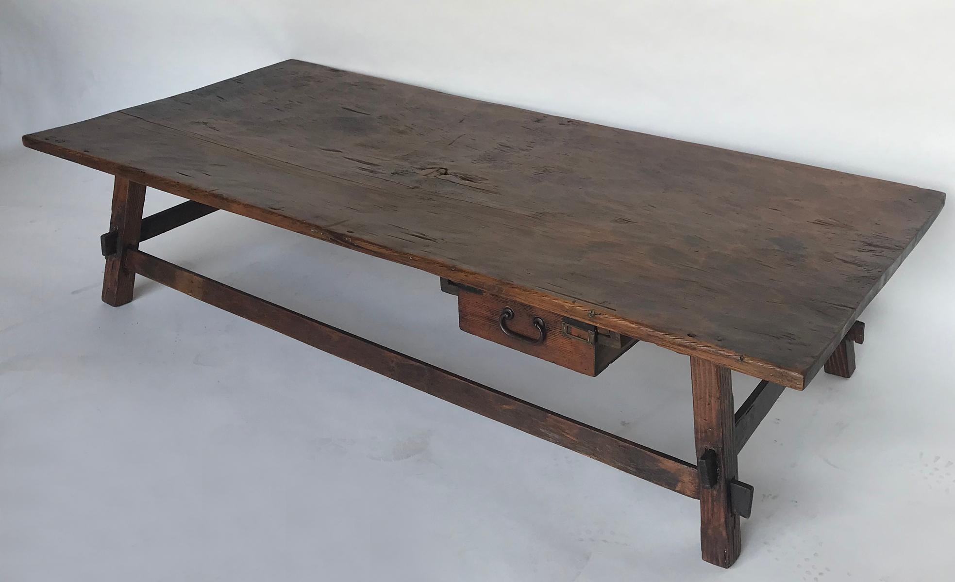 Guatemalan Rustic One Wide Board Coffee Table with Drawer