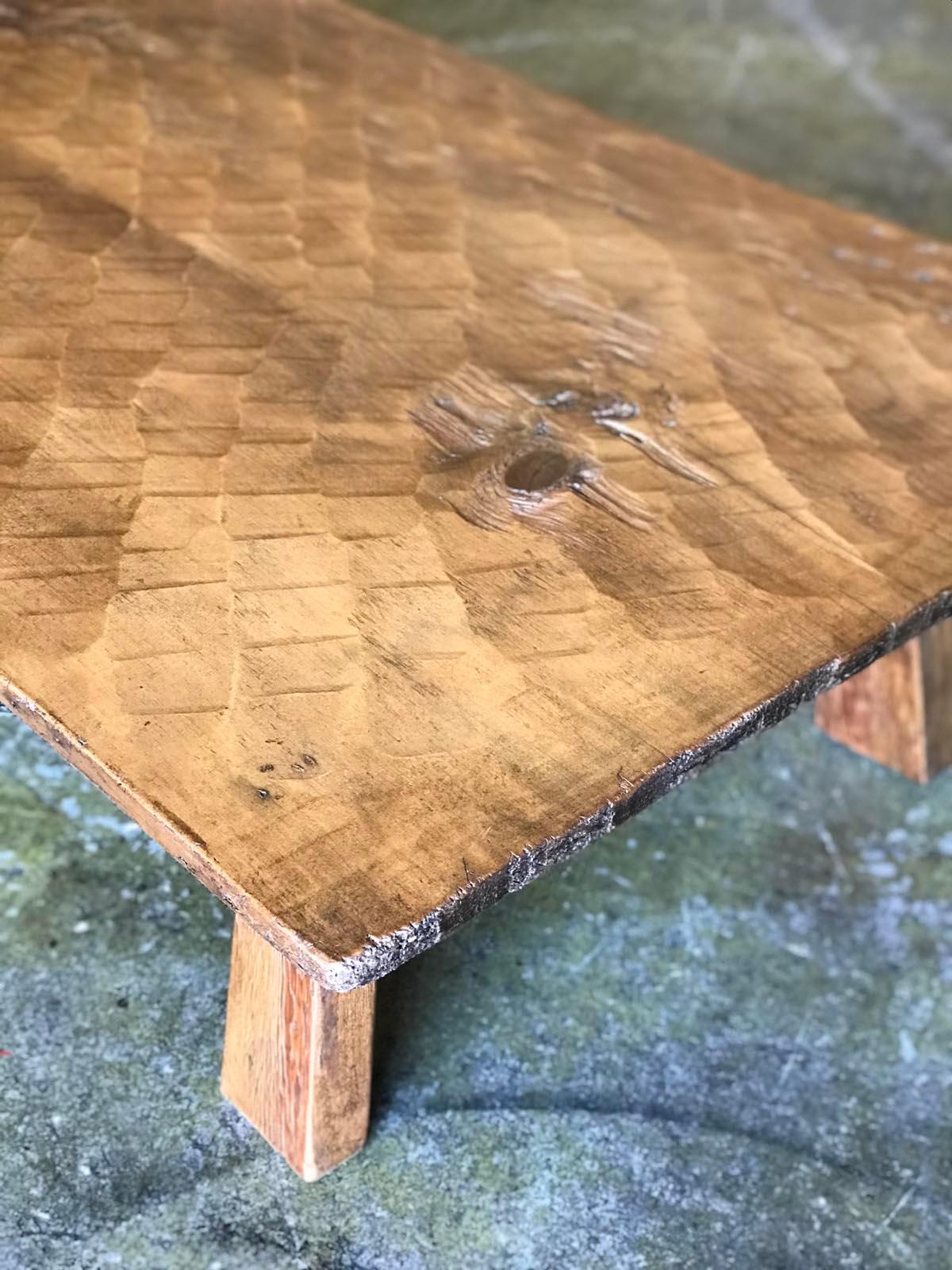 Rustic One Wide Board Hand Hewn Coffee Table In Good Condition For Sale In Los Angeles, CA