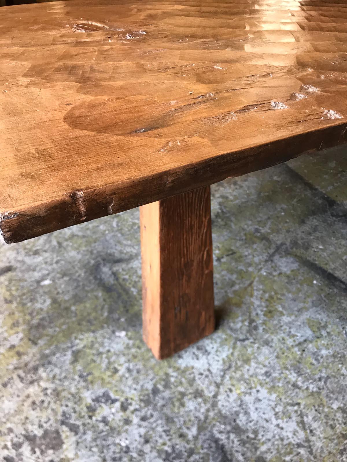 19th Century Rustic One Wide Board Hand Hewn Coffee Table For Sale