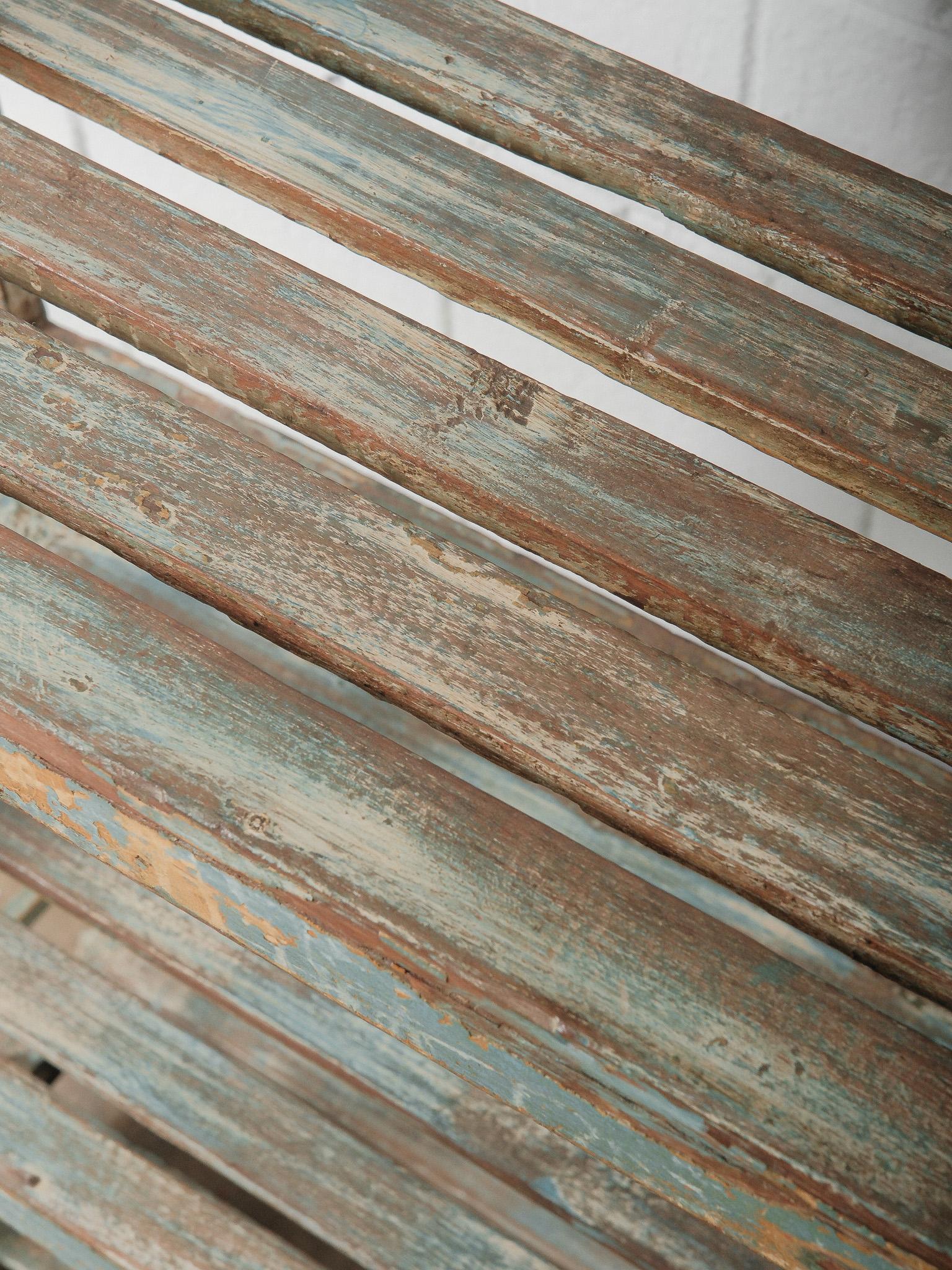 Rustic Open-Frame Distressed Blue Wooden Storage Shelf In Good Condition For Sale In High Point, NC