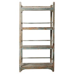 Rustic Open-Frame Distressed Blue Wooden Storage Shelf