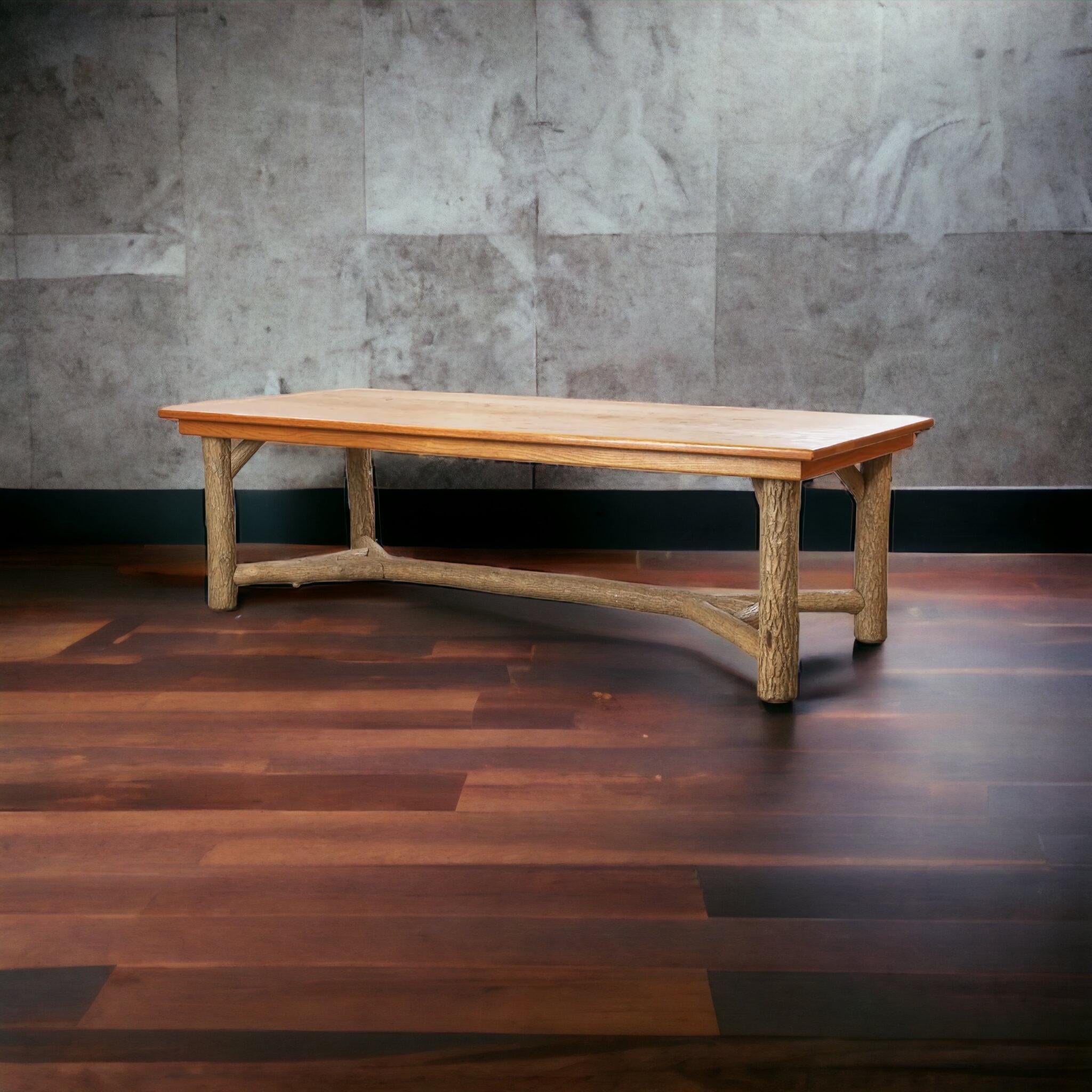 This long, beautiful dining table was hand crafted in Wisconsin by the family owned La Lune corporation. Known for their commitment to detail and environmentally friendly sourcing, the company is a go-to for designers. It is in very good condition.