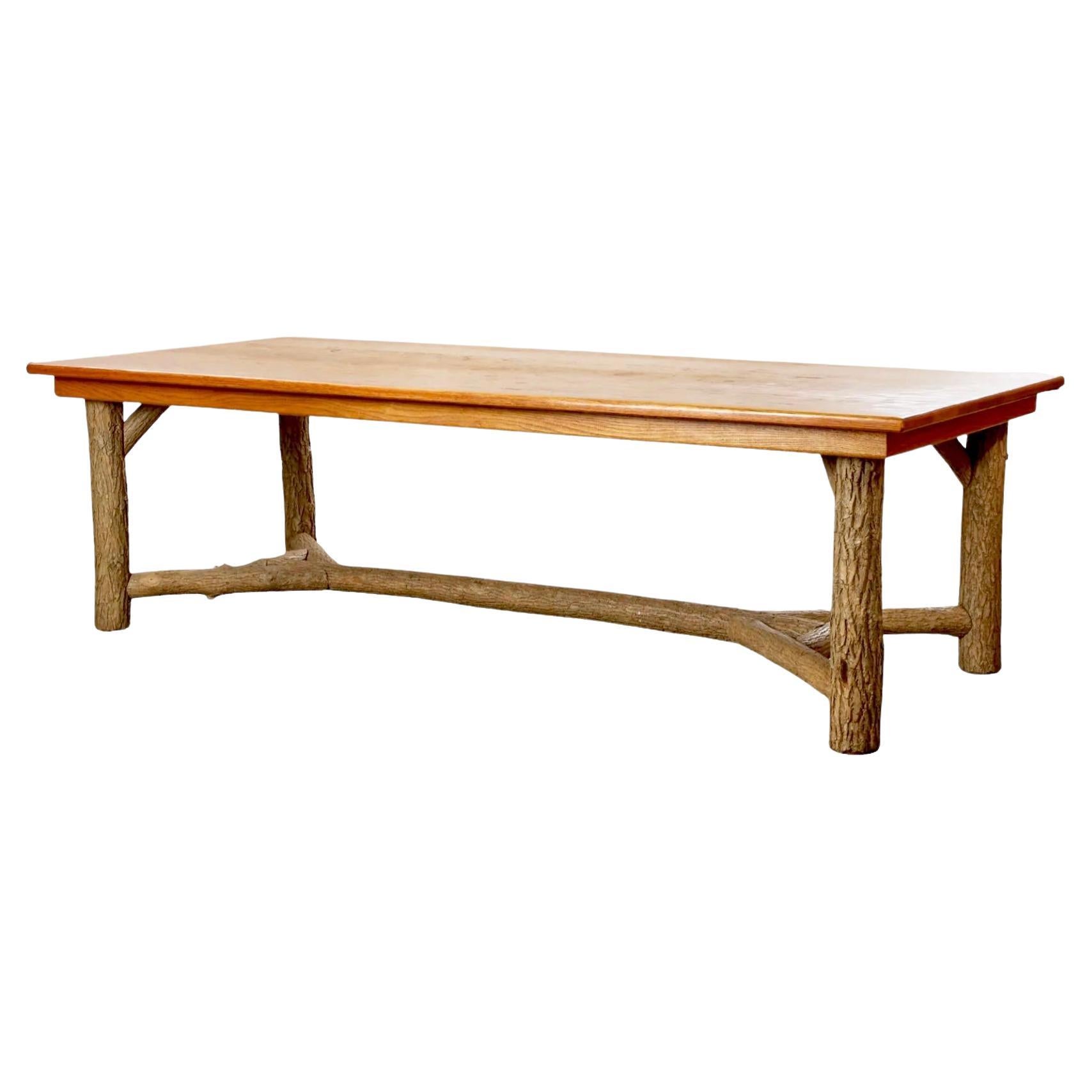 Table de salle à manger rustique ou primitive en faux bois, fabriquée à la main de manière écologique, La Lune 