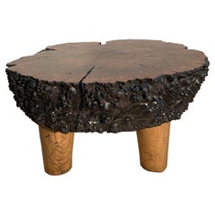 Rustic Organic Claro Walnut Burl Coffee Table, Oak Legs, Studio Flournoy