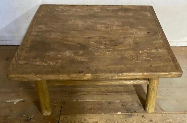 Hand-Crafted Rustic Organic Elm Wood Coffee Table For Sale