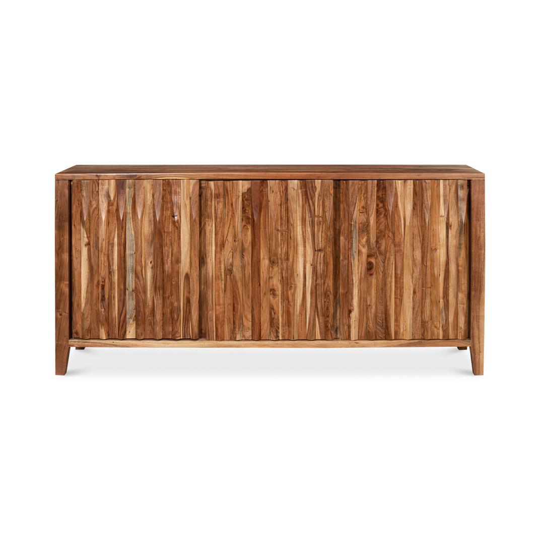 A piece that celebrates the imperfections and rich tones of natural wood. This sideboard showcases the authentic charm of reclaimed timber, with each plank telling its own story through unique grain patterns and knots.

The doors feature a