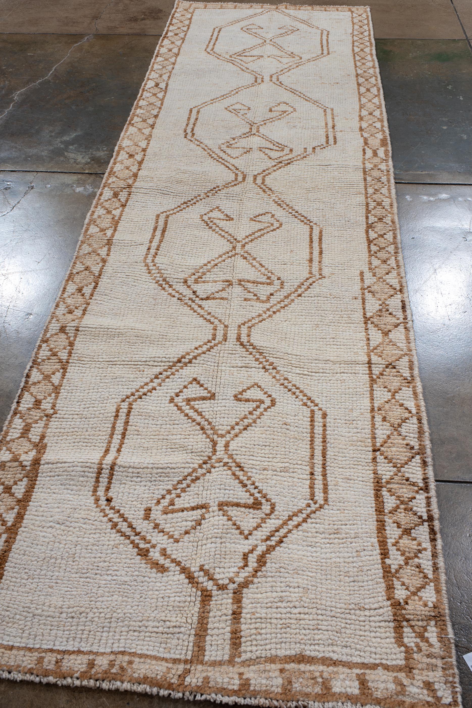 Turkish Rustic Oushak Runner with a Sand Open Field