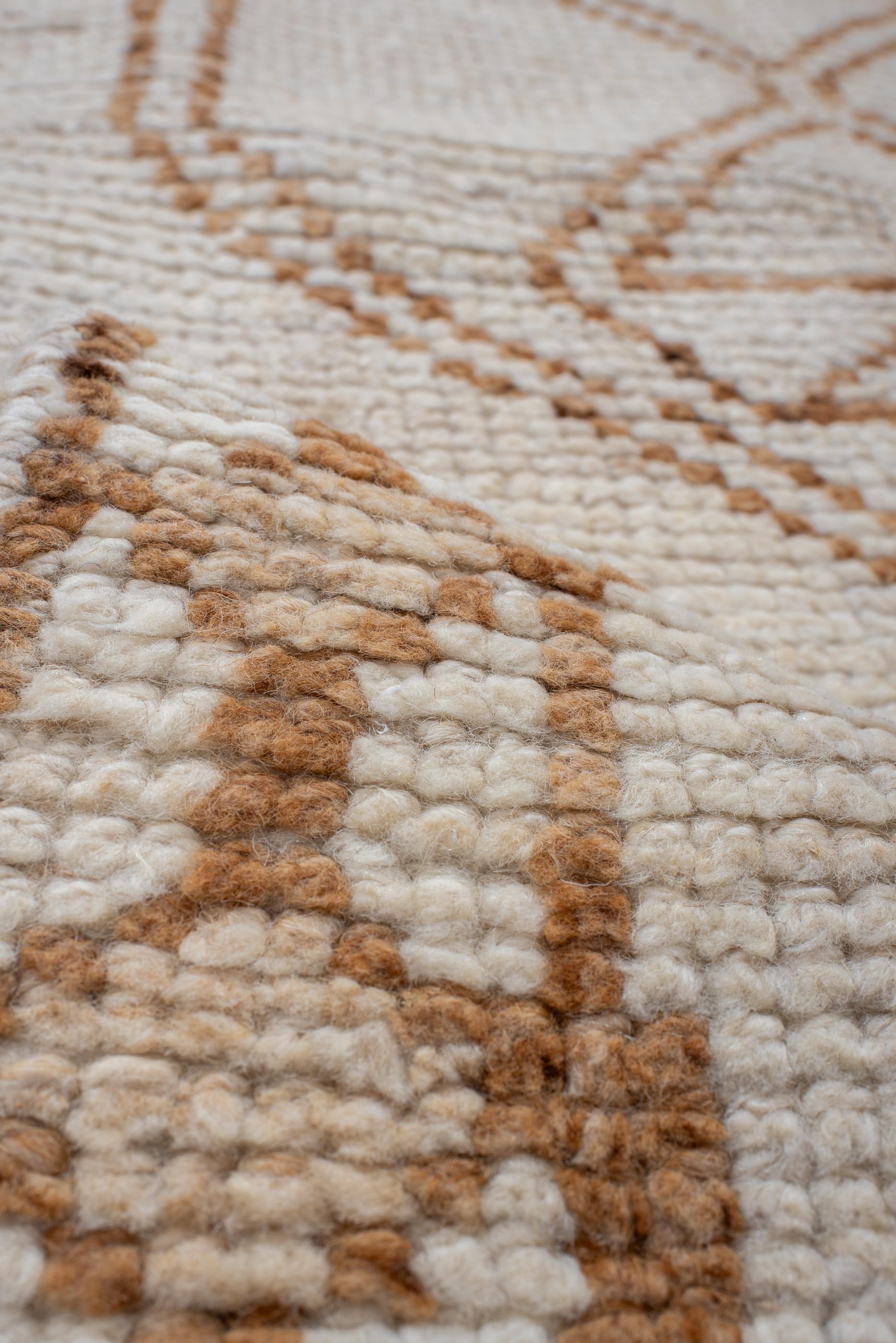 Wool Rustic Oushak Runner with a Sand Open Field
