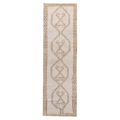 Vintage Rustic Oushak Runner with a Sand Open Field