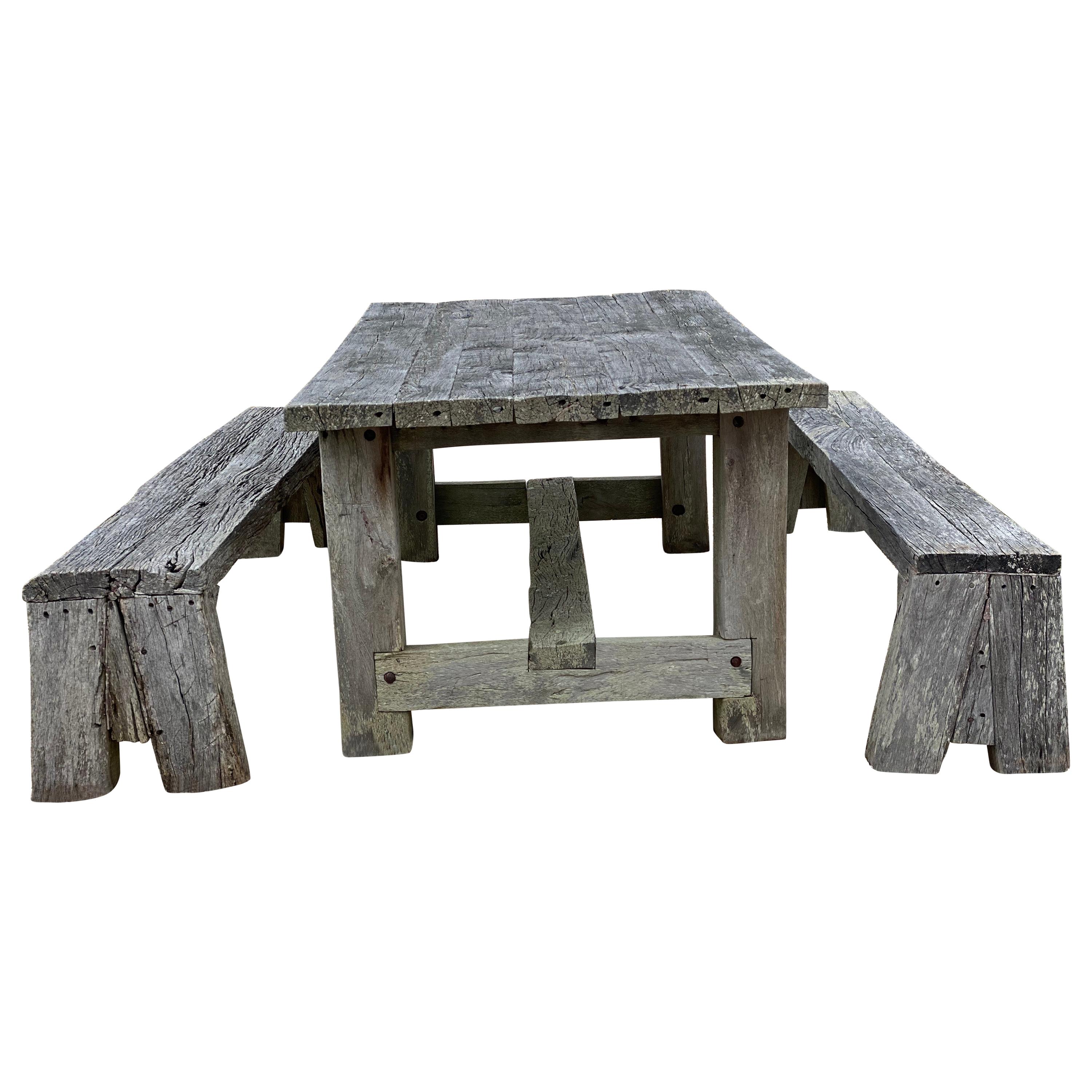 Rustic Outdoor Timber Farm Table and Benches