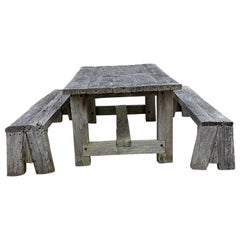 Table et bancs de ferme extérieurs rustiques en bois