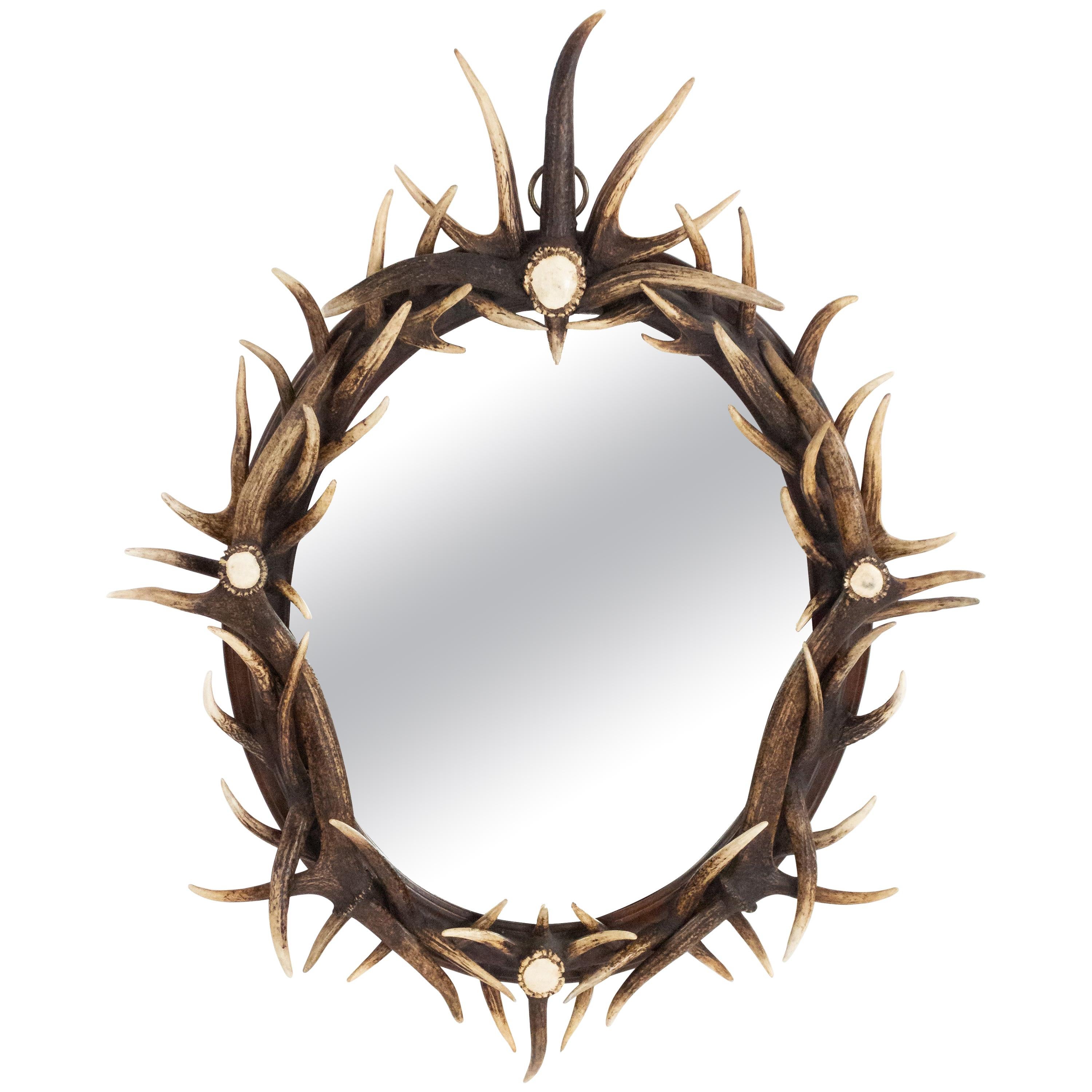 Rustic Oval Antler Wall Mirror