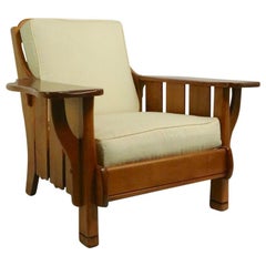 Rustikaler Paddle Arm Lounge Chair:: Cushman zugeschrieben