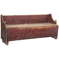 Antique Rustic Painted 19th Century Swedish Pine Bench