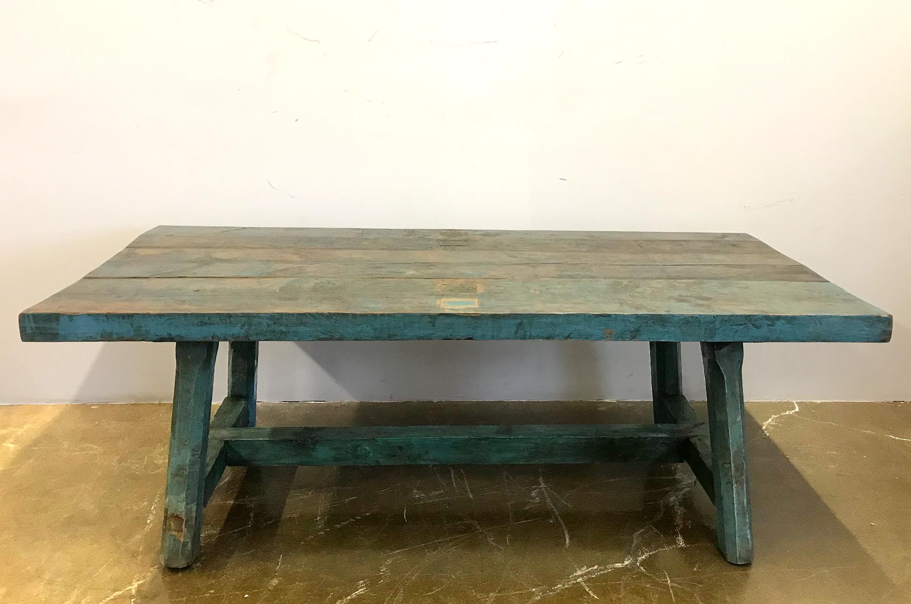 Guatemalan Rustic Painted Antique Farm Table For Sale