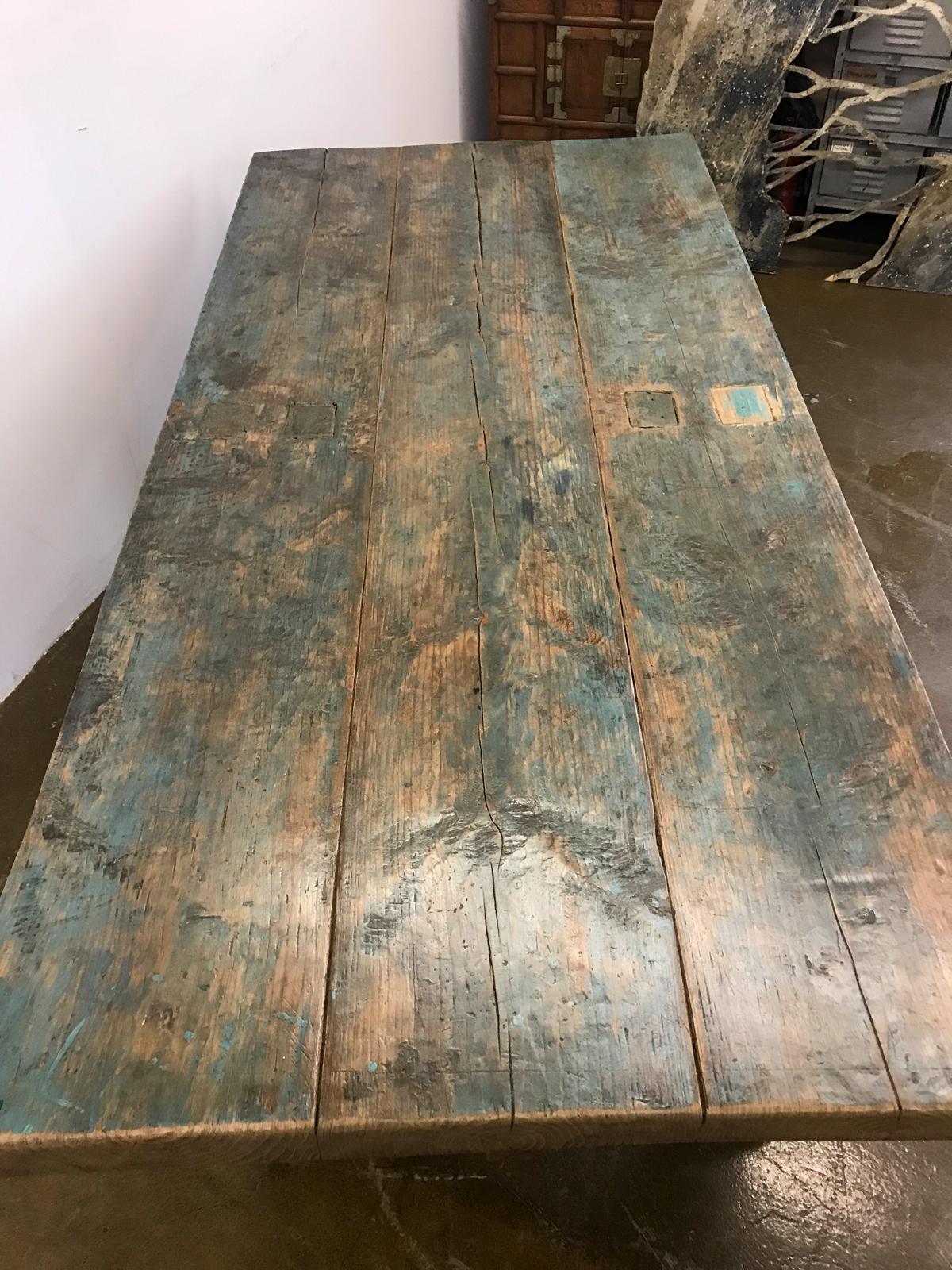 19th Century Rustic Painted Antique Farm Table For Sale