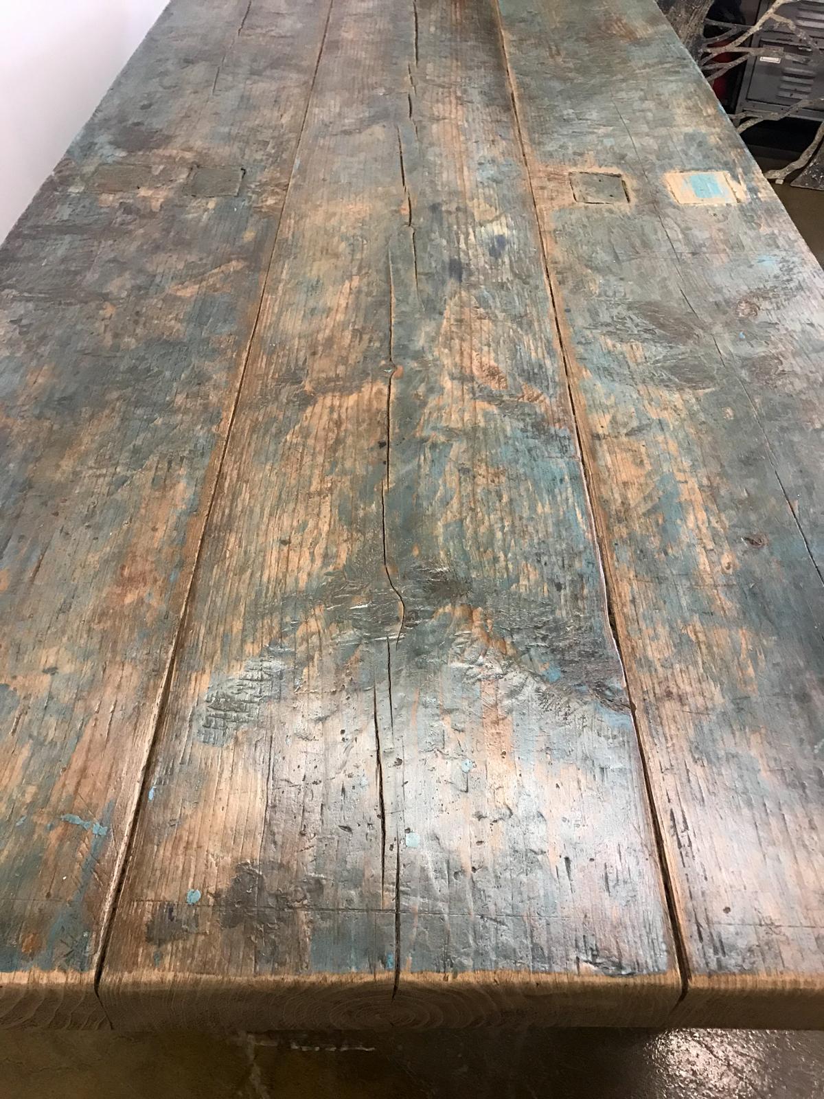 Wood Rustic Painted Antique Farm Table For Sale