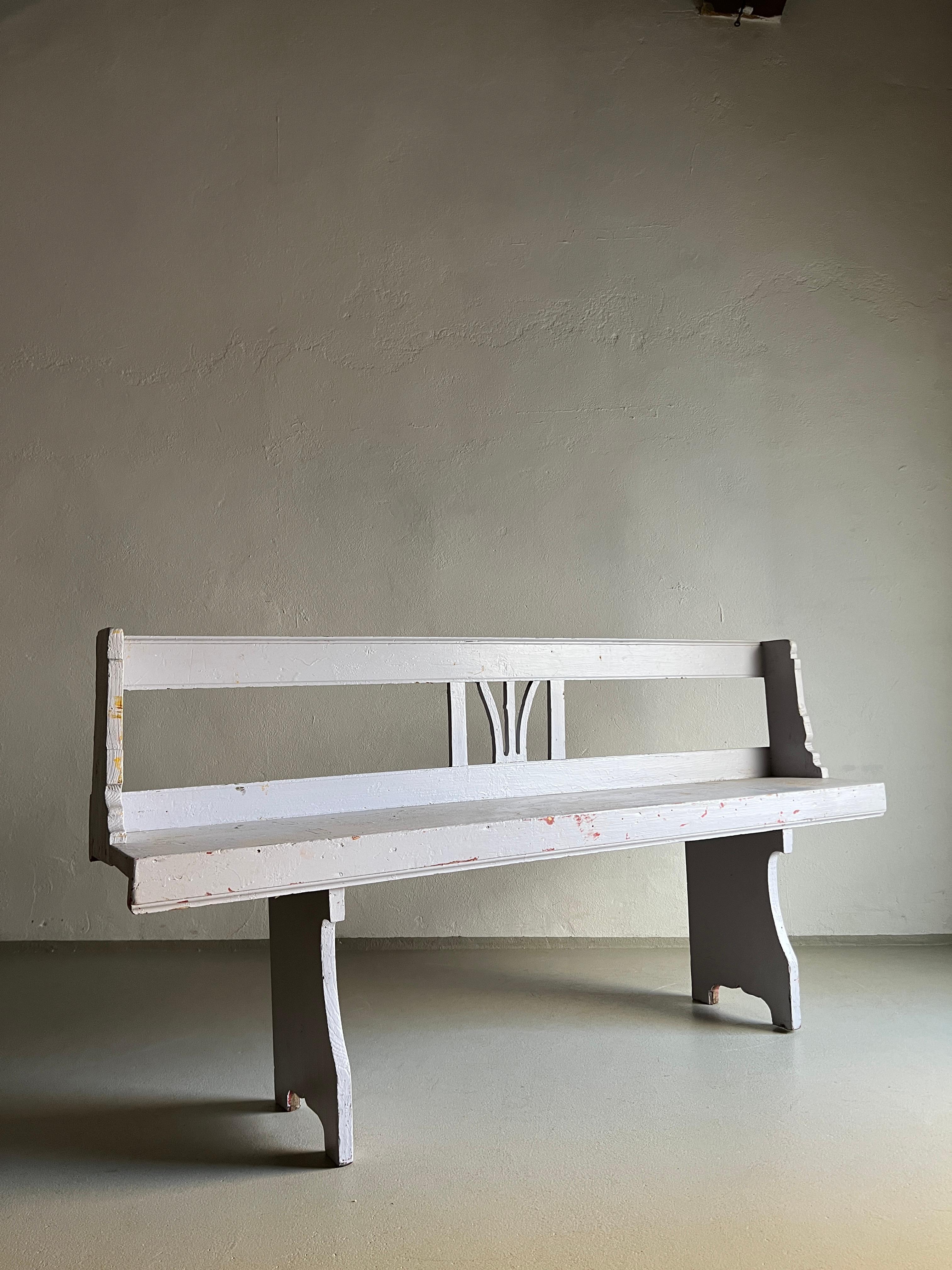 20th Century Rustic Painted Bench, France 1920s For Sale