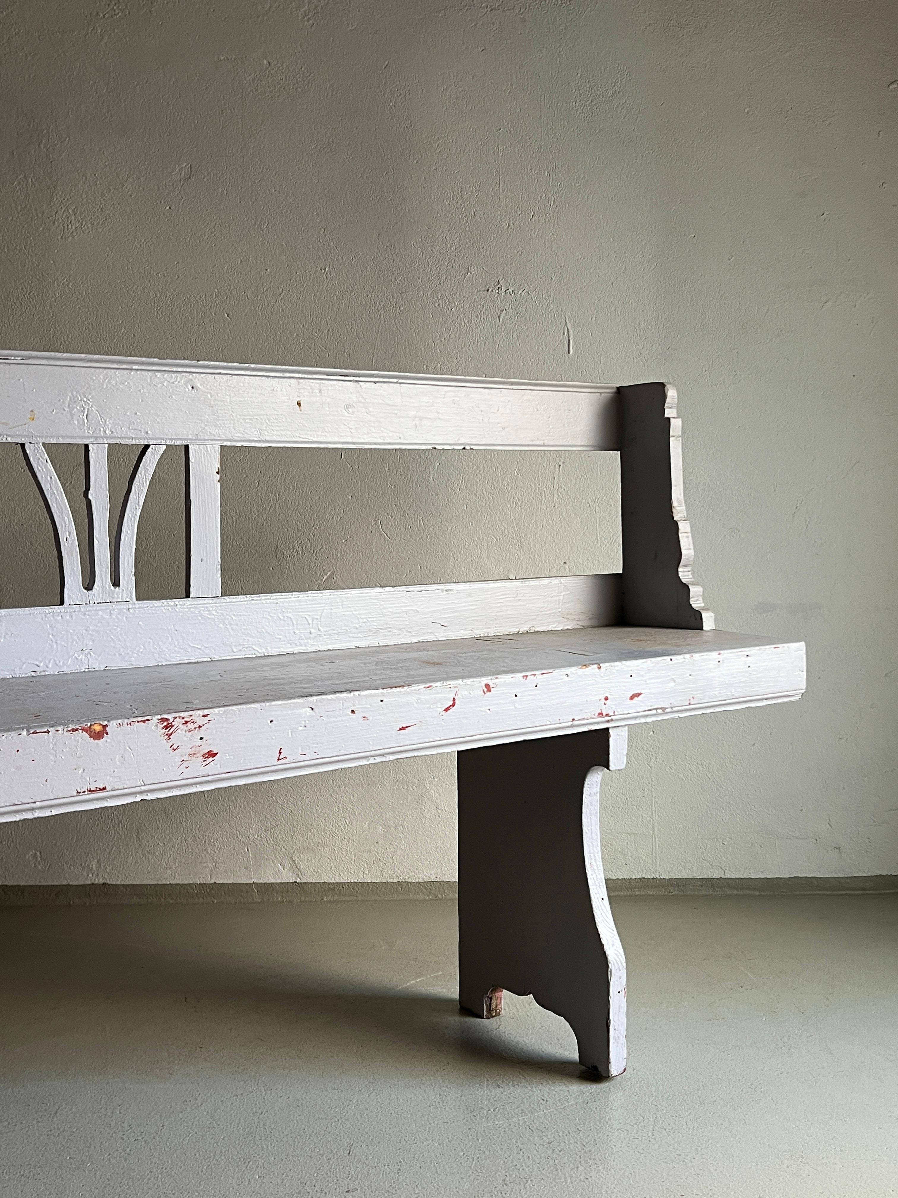Wood Rustic Painted Bench, France 1920s For Sale