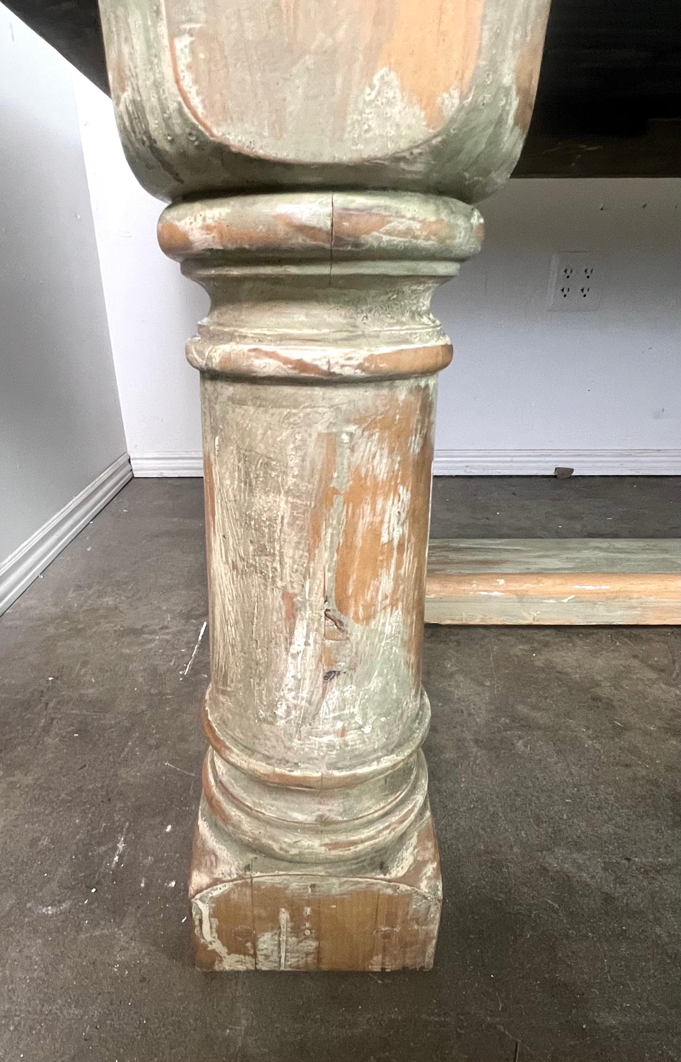 Rustic Painted Dining Table w/ Herringbone Pattern Top For Sale 2
