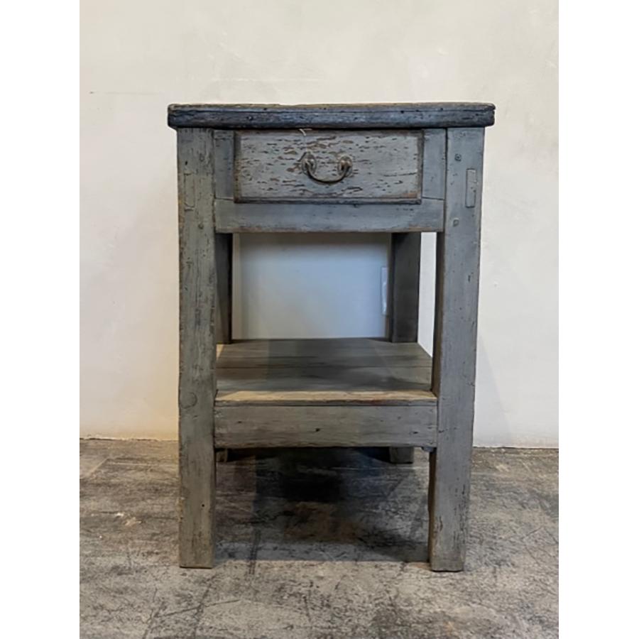 Belgian Rustic Painted End Table with Drawer and Shelf 19th Century, FR-0289 For Sale