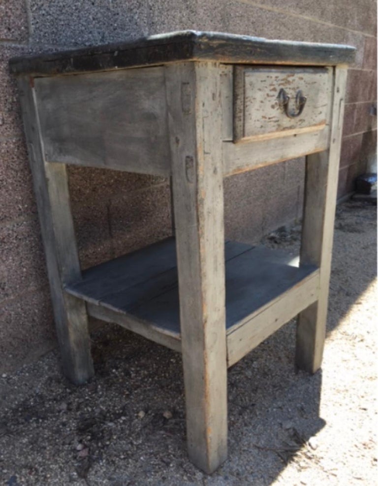 Rustic Painted End Table with Drawer and Shelf 19th Century, FR0289