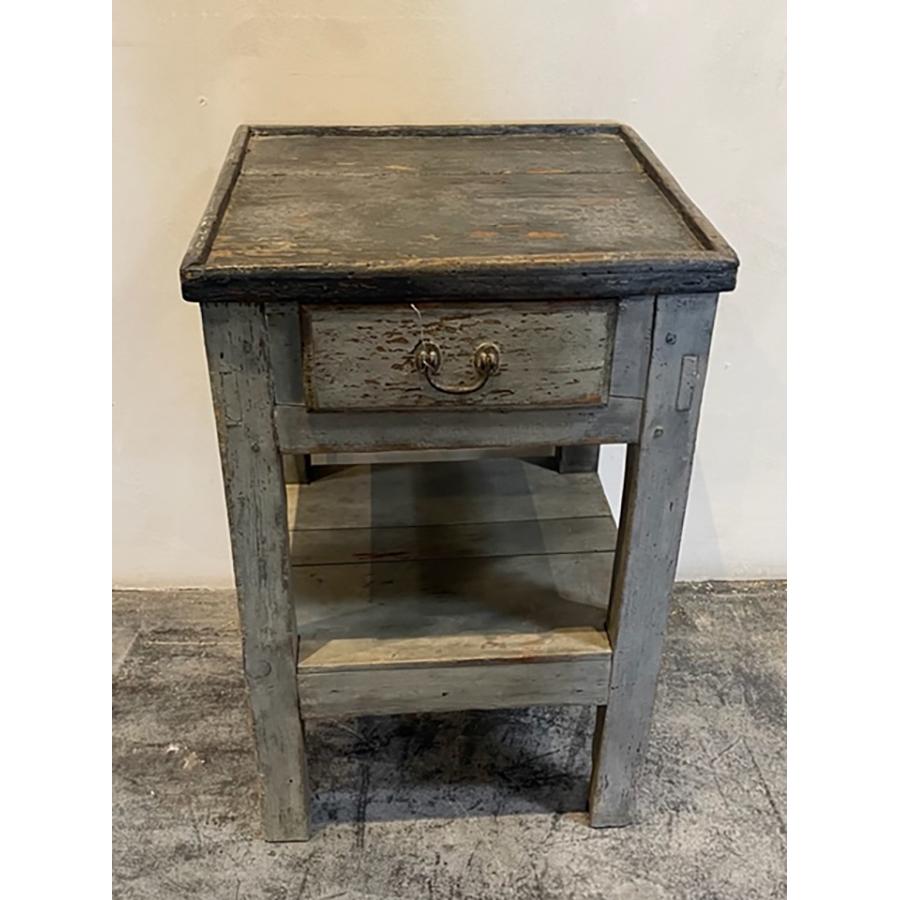 Rustic Painted End Table with Drawer and Shelf 19th Century, FR-0289 In Fair Condition For Sale In Scottsdale, AZ