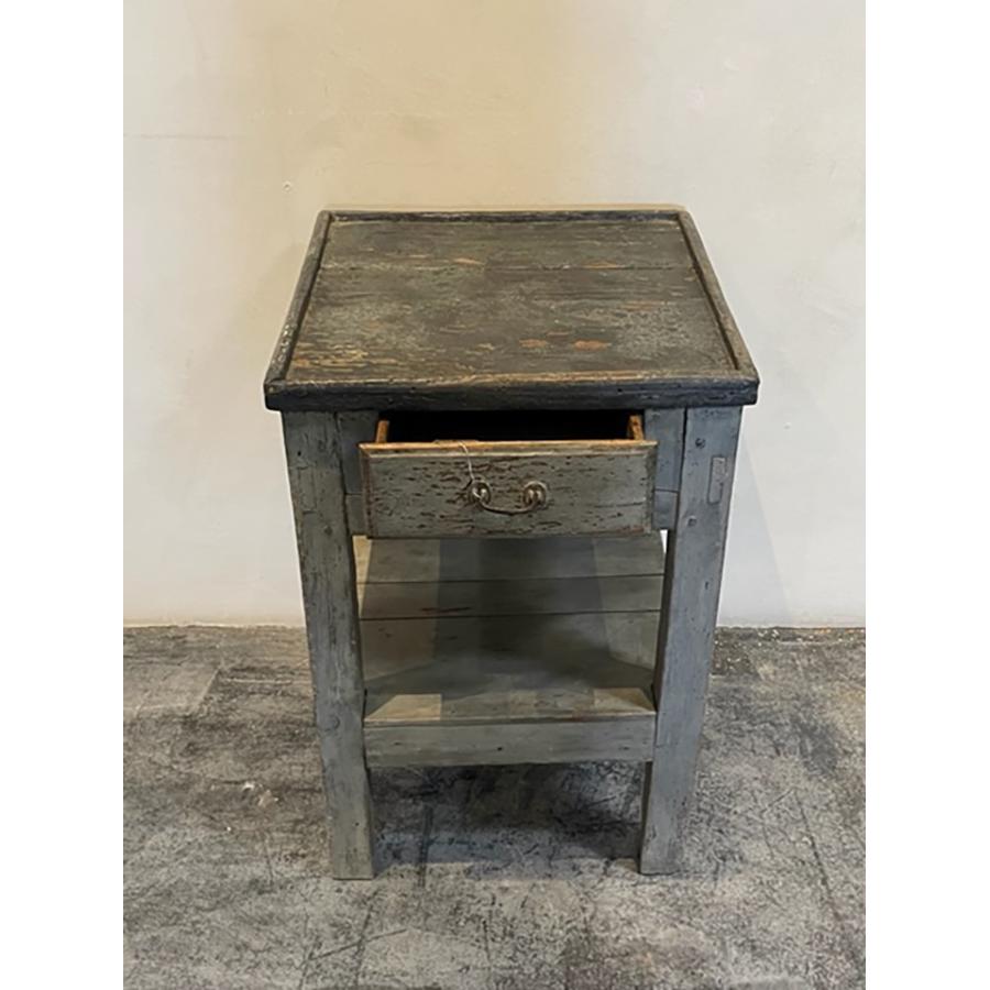 Wood Rustic Painted End Table with Drawer and Shelf 19th Century, FR-0289 For Sale