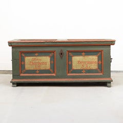 Rustic Painted Folk Art Farmhouse Bridal Chest from 1853