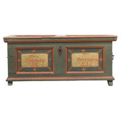 Rustic Painted Folk Art Farmhouse Bridal Chest from 1853