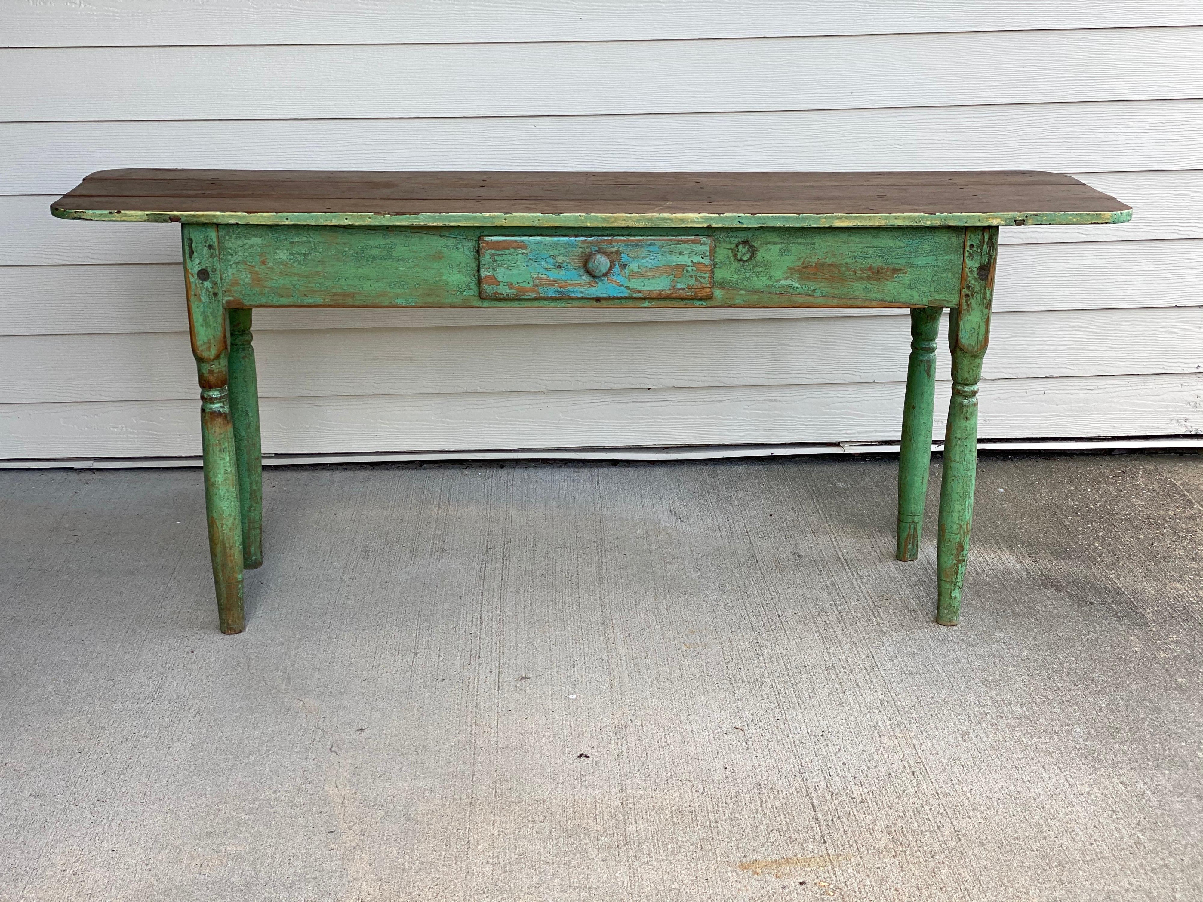 Rustic Painted Narrow Console Table In Good Condition In Southampton, NY