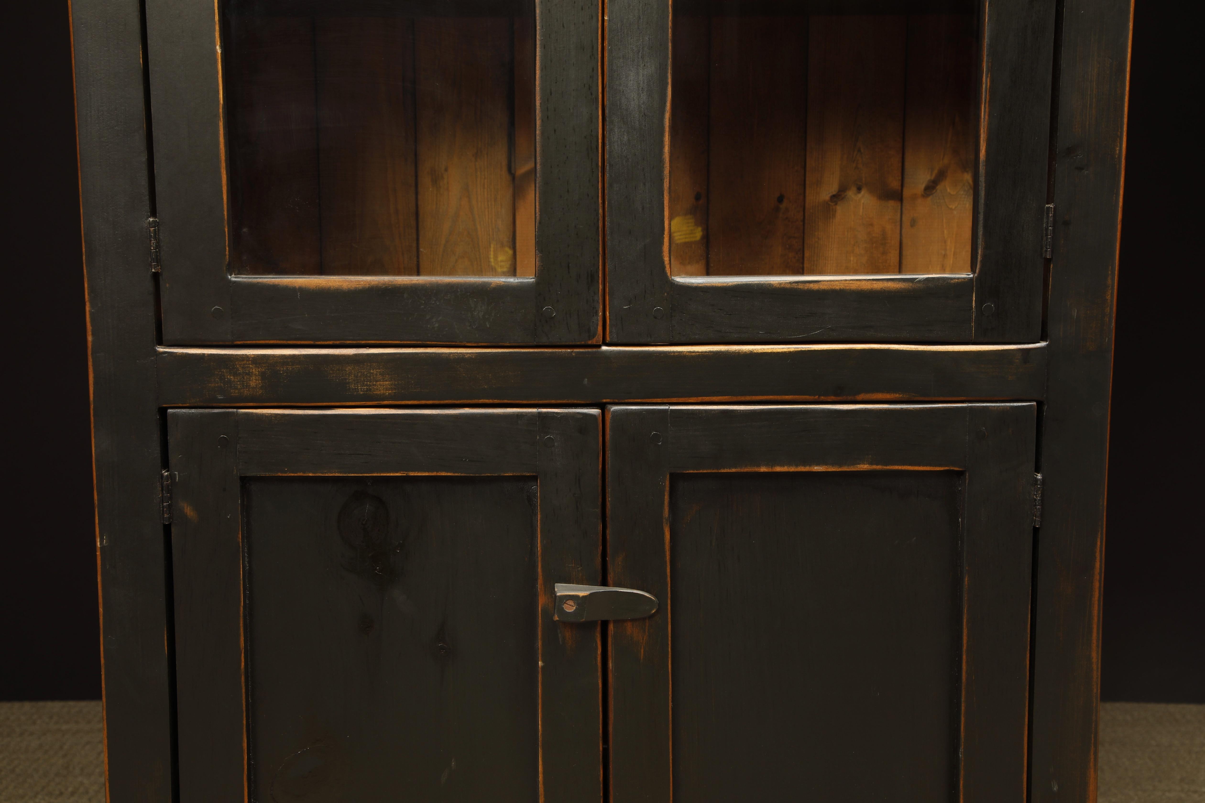 Rustic Painted Pine Cupboard Cabinet In Good Condition In Los Angeles, CA