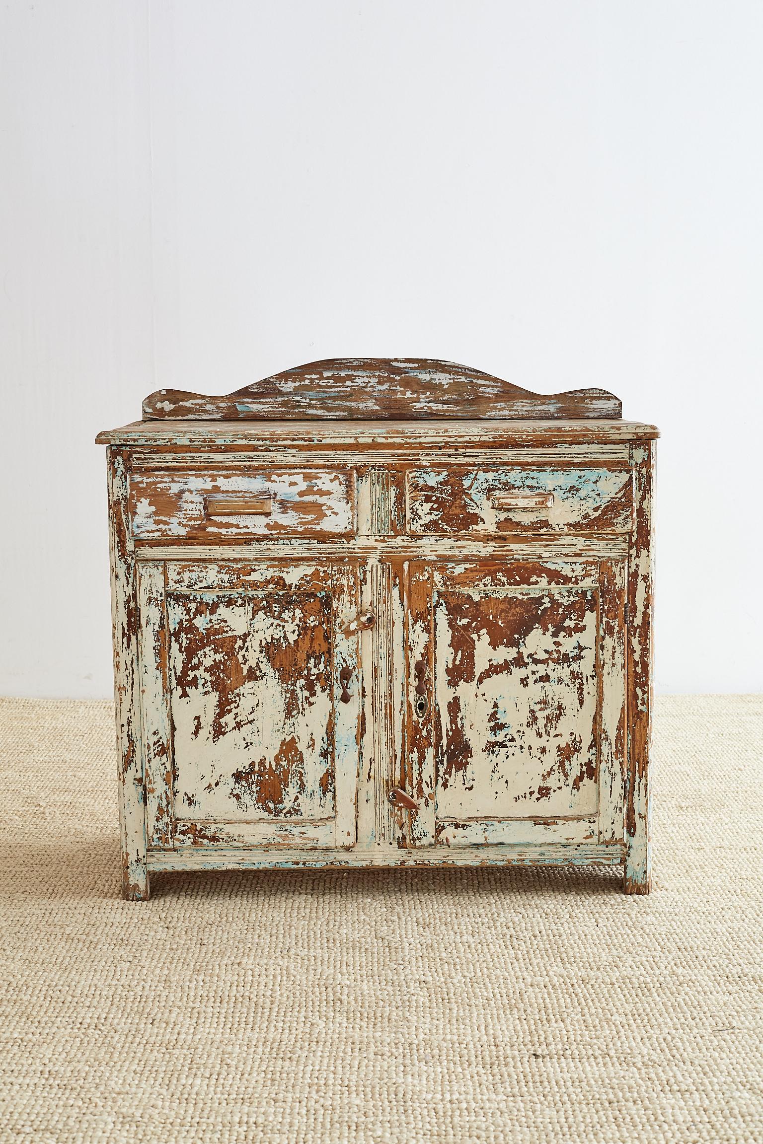 Rustic Painted Pine Server or Sideboard In Distressed Condition In Rio Vista, CA
