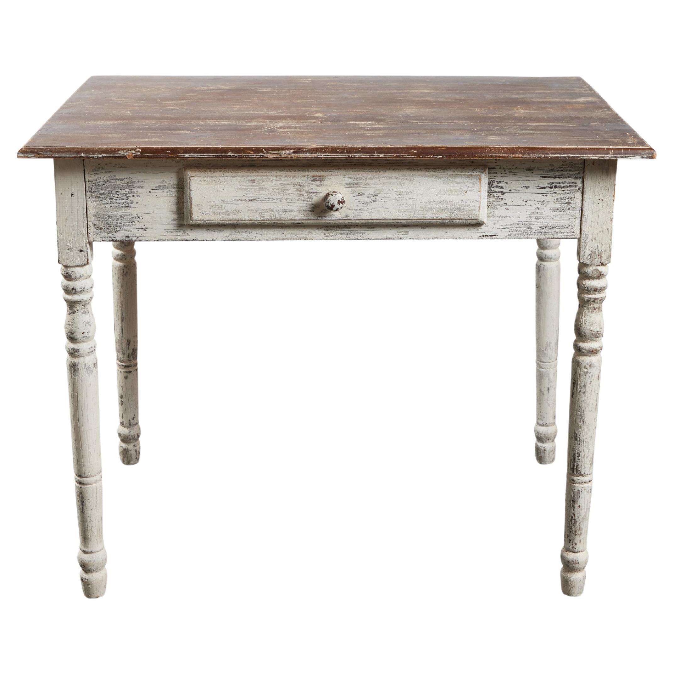 Rustic Painted Wood Side Table with Drawer For Sale