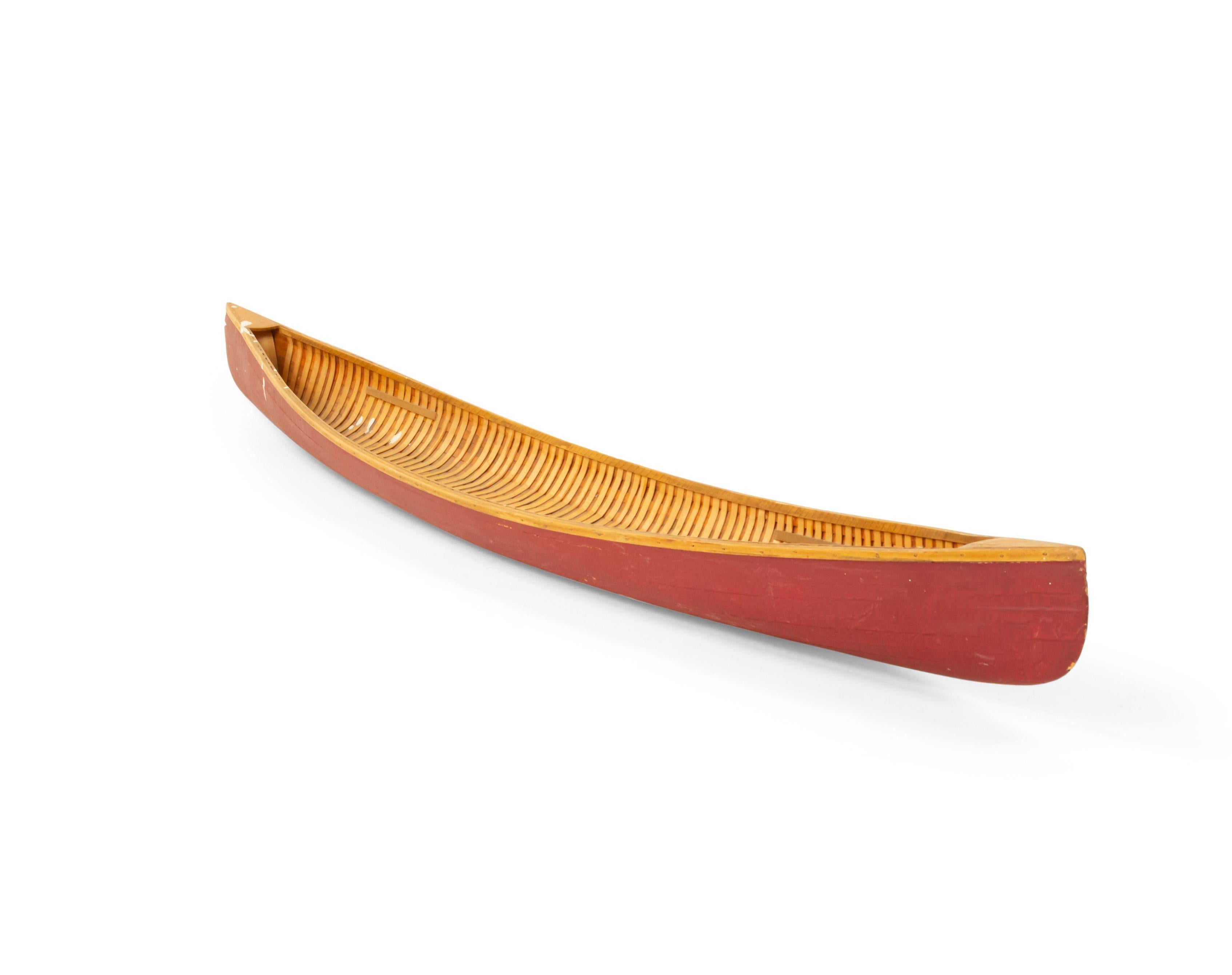 20th Century Rustic Painted Wooden Canoe Model