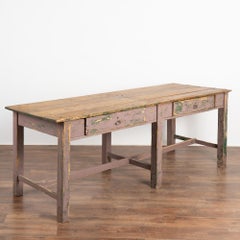 Rustic Painted Work Table Kitchen Island with Two Drawers, Hungary circa 1890